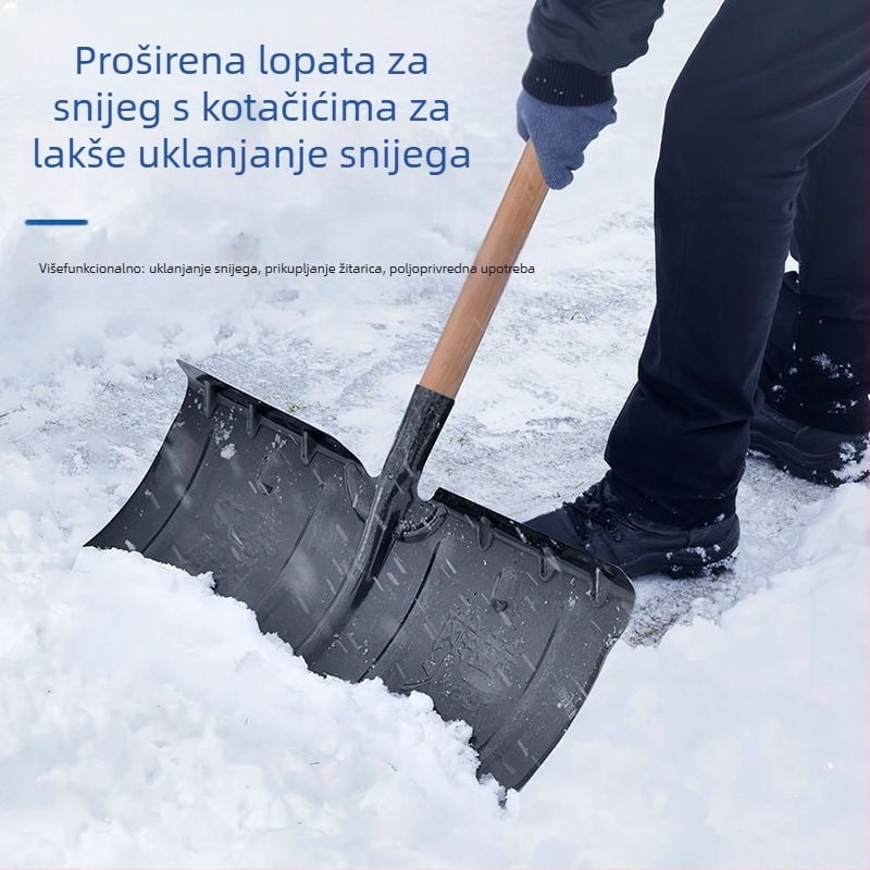 Lopatica za snijeg od manganskog čelika, jedinstvena konstrukcija, kaljena i ojačana rub, s kotačićem, za vanjsko uklanjanje snijega