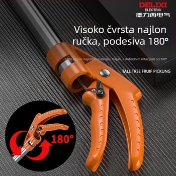 Delixi Electric teleskopska škare za grane od nehrđajućeg čelika s oprugom, za visoko dohvatno rezanje voćnih stabala