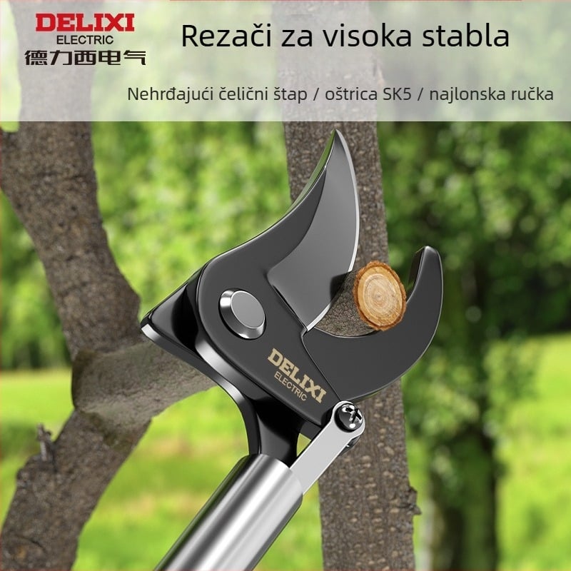 Delixi Electric teleskopska škare za grane od nehrđajućeg čelika s oprugom, za visoko dohvatno rezanje voćnih stabala