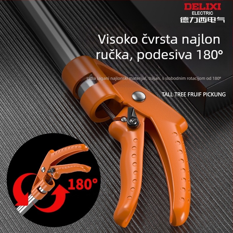 Delixi Electric teleskopska škare za grane od nehrđajućeg čelika s oprugom, za visoko dohvatno rezanje voćnih stabala