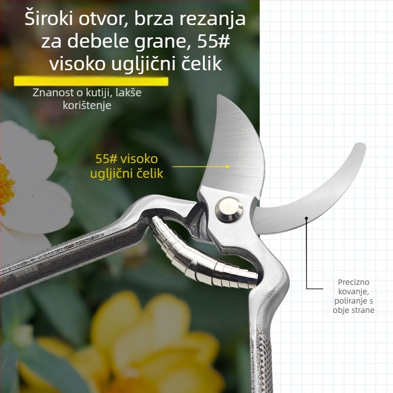 Holsen škare za obrezivanje od visokougljičnog čelika, čvrsta čelična drška, za vrt i grane voćaka
