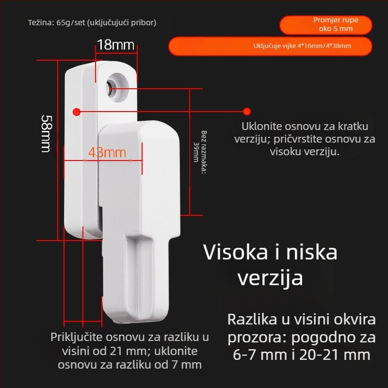 Top Valley brava za krilo prozora – T oblik, unutarnje i vanjsko otvaranje, aluminijska legura, stil Light Luxury