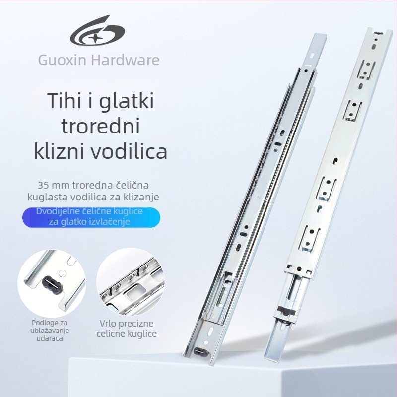 Trosekcijska šina za ladice s amortizerom – Model 35, čelik, galvaniziran, marka Guxin, moderni minimalistički stil