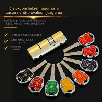 Cilindar za zaključavanje za sigurnosna vrata s bakrenim kućištem, bakrenim jezgrom i bakrenim ključem