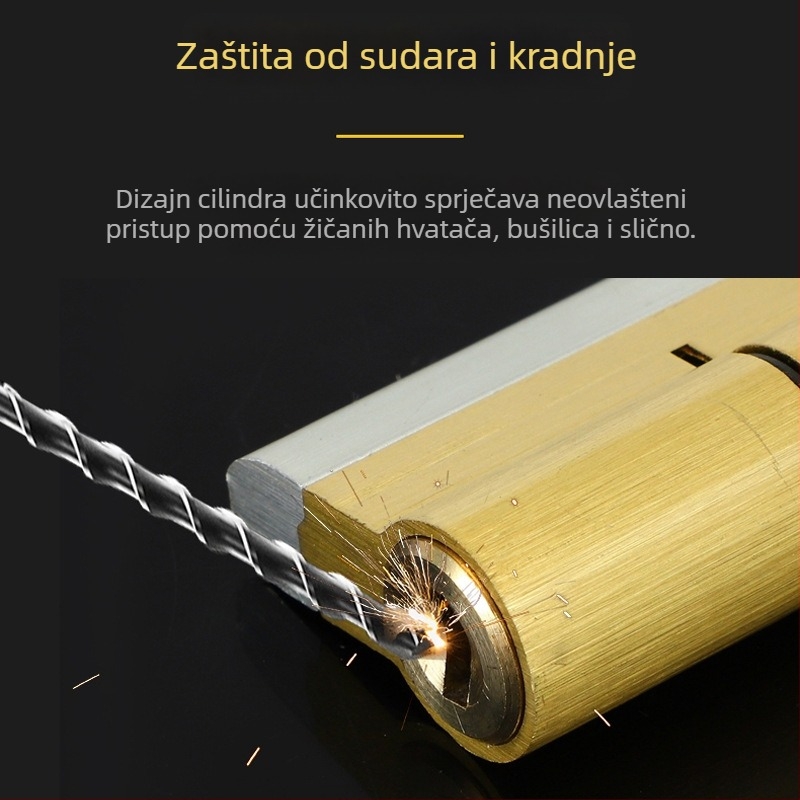 Cilindar za zaključavanje za sigurnosna vrata s bakrenim kućištem, bakrenim jezgrom i bakrenim ključem