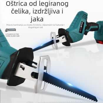 Reciprocating pila s Li-ion baterijom 21V; za rezanje drva, metala i plastike; uključuje punjač i pilu