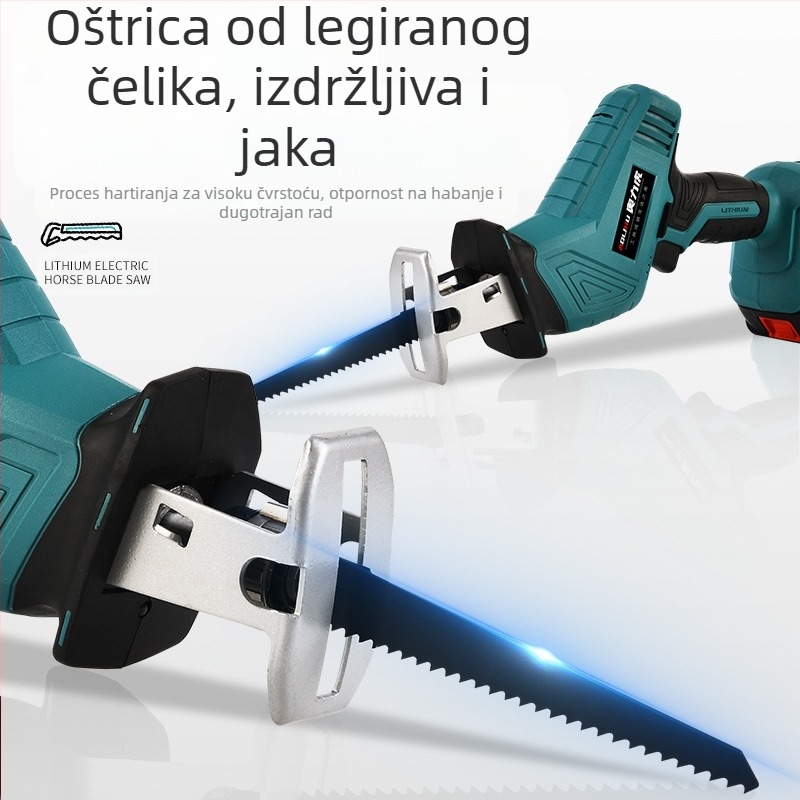 Reciprocating pila s Li-ion baterijom 21V; za rezanje drva, metala i plastike; uključuje punjač i pilu
