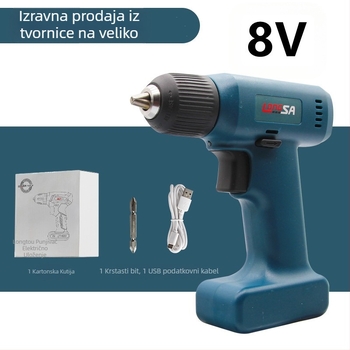 Ručna bušilica s 8V punjiva litijska baterija, naprijed/natrag okretanje