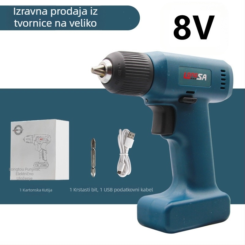 Ručna bušilica s 8V punjiva litijska baterija, naprijed/natrag okretanje