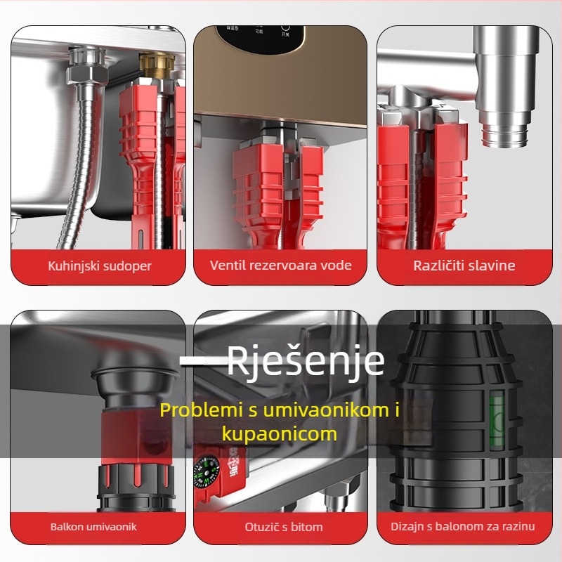 Otis osam u jedan – višenamjenski ključ za demontažu slavine na drez, plastična konstrukcija