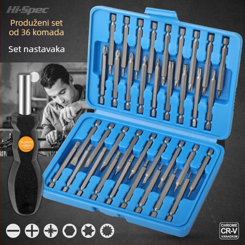 Set odvijača: višefunkcionalan, s posebnih oblika Philips i Torx bitova, držač s sleeve, bitovi od ugljičnog čelika