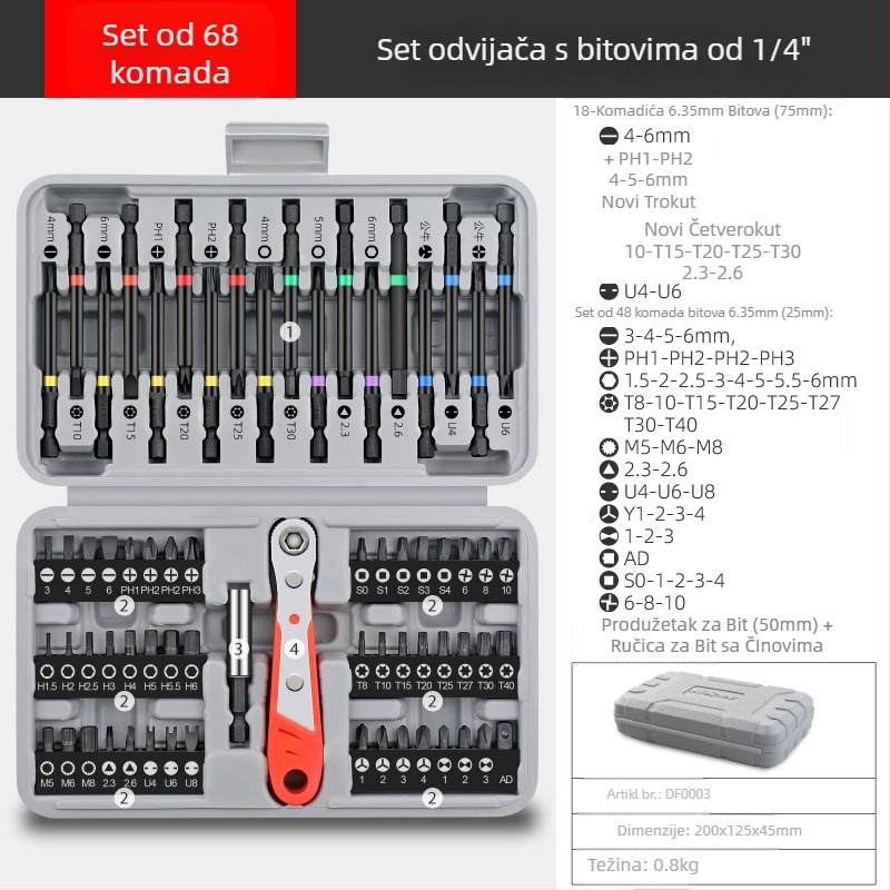 Set odvijača: višefunkcionalan, s posebnih oblika Philips i Torx bitova, držač s sleeve, bitovi od ugljičnog čelika