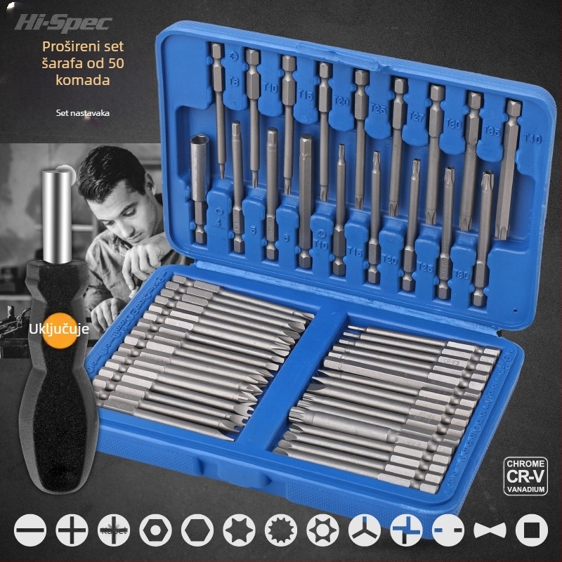 Set odvijača: višefunkcionalan, s posebnih oblika Philips i Torx bitova, držač s sleeve, bitovi od ugljičnog čelika