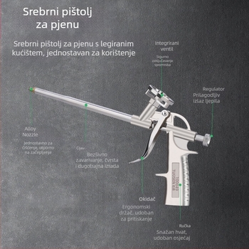 Pistolj za poliuretansku pjenu za utvrđivanje klima uređaja – prozori i vrata, lako za čišćenje, kućište od legure