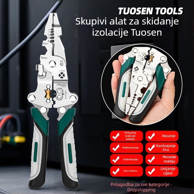 XTUOSEN sklopne kliješta za skidanje izolacije kablova, oštar vrh, težina 0,19 kg, model 241023