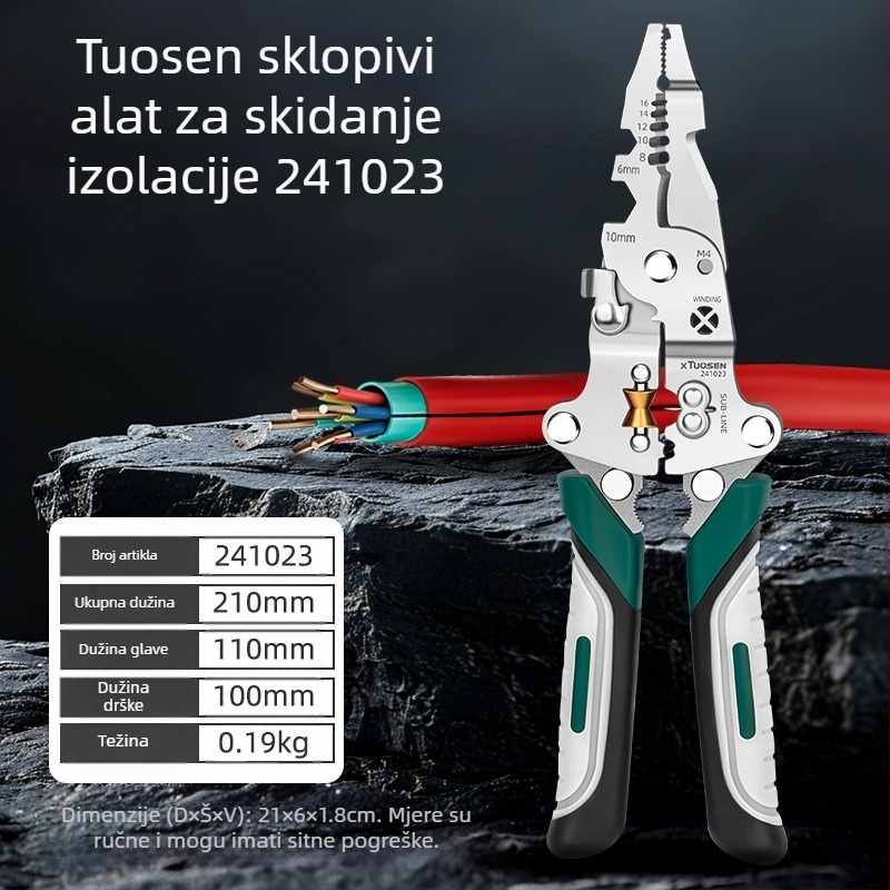 XTUOSEN sklopne kliješta za skidanje izolacije kablova, oštar vrh, težina 0,19 kg, model 241023