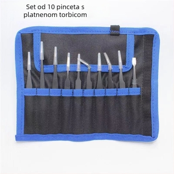 Jialimei pincete za trepavice — set od 10 komada s platnenom torbom, nehrđajući čelik, oštar vrh