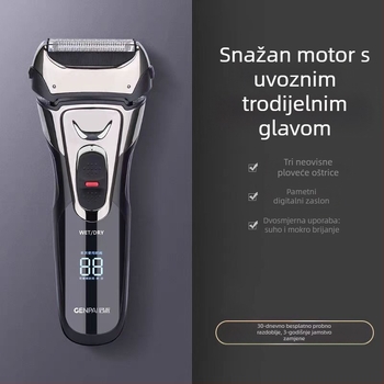 Električni brijač s plutajućom glavom, tri pomične oštrice, periv dizajn, 80 minuta trajanja baterije, vrijeme punjenja 2 sata