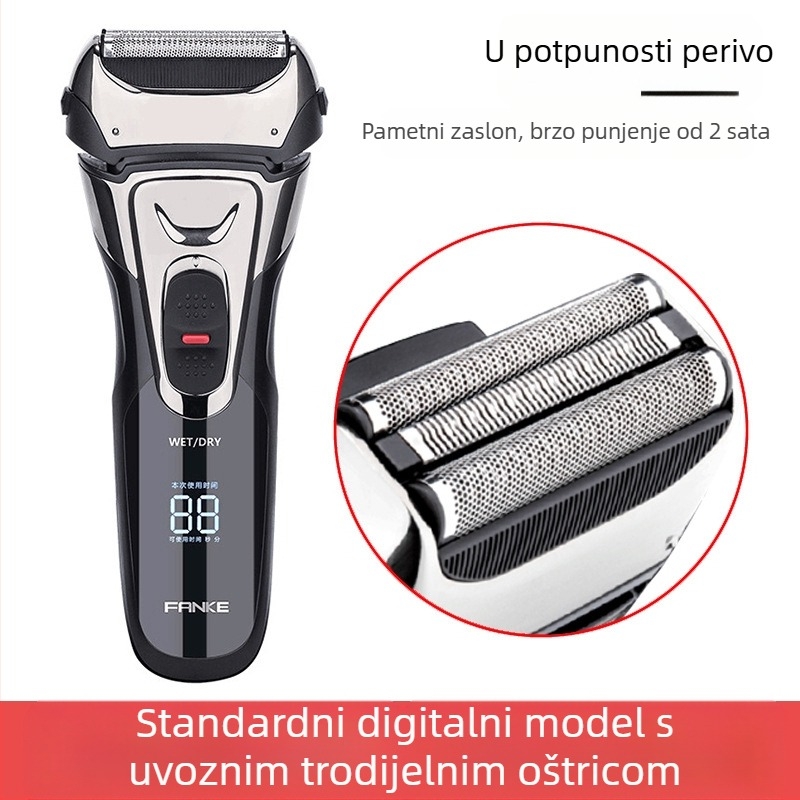 Električni brijač s plutajućom glavom, tri pomične oštrice, periv dizajn, 80 minuta trajanja baterije, vrijeme punjenja 2 sata