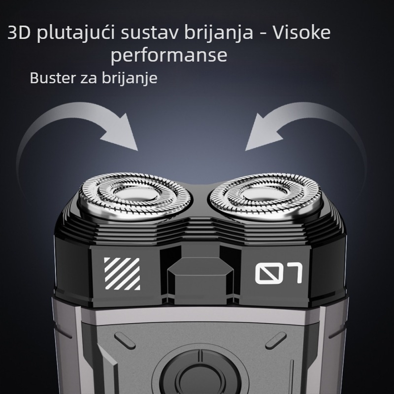 Električni brijač za mokro i suho brijanje cijelog tijela, punjiv s ugrađenom baterijom, rotirajuća glava s dvije oštrice, plutajuća glava, motor s četkicama