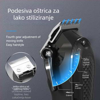 Kemei KM-1071 Profesionalni električni kliper za kosu s USB punjenjem, motor s četkama, rezač od nehrđajućeg čelika, ABS kućište, ugrađena baterija 1200–2000 mAh, radno vrijeme 1–3 h