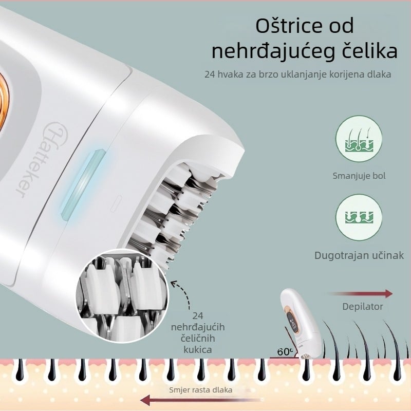 2-u-1 ženski brijač s pametnim digitalnim zaslonom – mini uređaj za uklanjanje dlačica i brijanje (HT-582, USB napajanje, ABS kućište, oštrica od nehrđajućeg čelika, korištenje na cijelom tijelu)