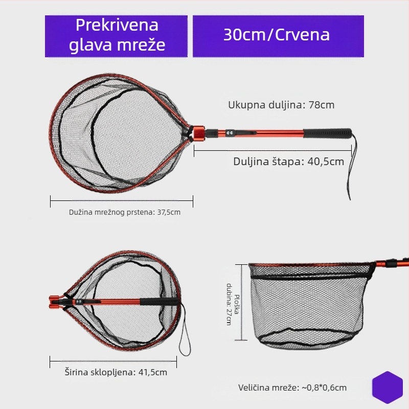 Sklopiva silikonska mreža za ribolov – prijenosni set za sportski ribolov, velike ribe, dubina mreže 30–35 cm, debeli otvori, ne skuplja se