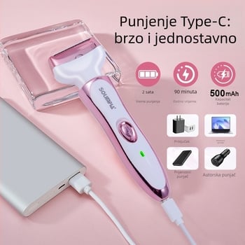SOLIMPIA HT-581 USB električni brijač i uređaj za uklanjanje dlaka, ABS kućište, oštrica od nehrđajućeg čelika, za mokro i suho korištenje.