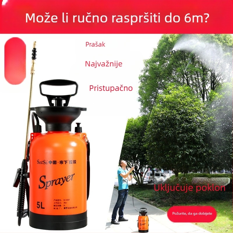 Plastična ručna prskalice-kanva, 5 L, za vrt, navodnjavanje i dezinfekciju