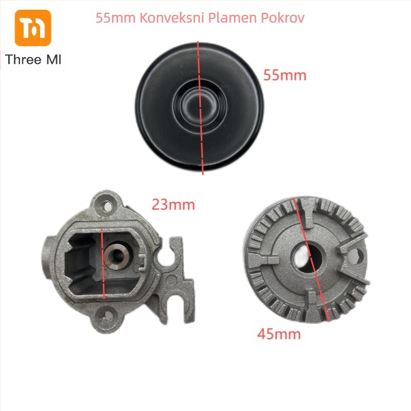 threemi SABAF plamenik za plinsku ploču, model SABAF 130#100#75#55#, visokotemperaturni aluminij, ulaz zraka s gornje strane, prirodni plin/LPG, ugradnja: sastavljanje