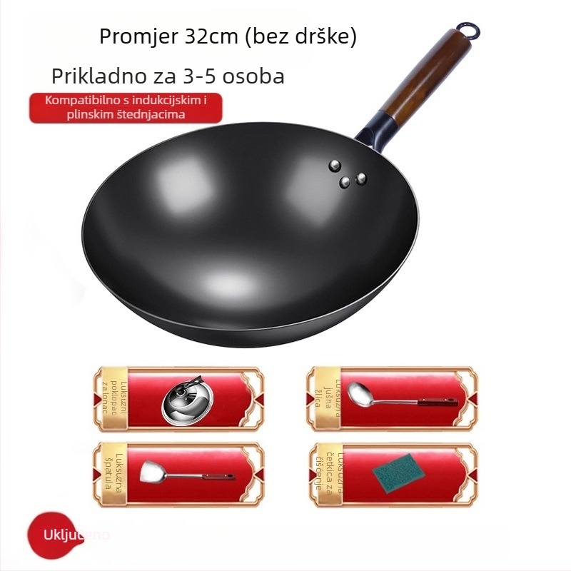 Wok od finog željeza, kineski stil, bez premaza, dubina 10,5/10,8/11,1 cm, model FS-CS-011