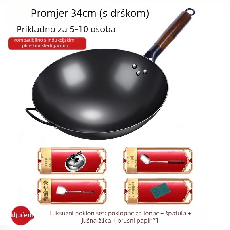 Wok od finog željeza, kineski stil, bez premaza, dubina 10,5/10,8/11,1 cm, model FS-CS-011