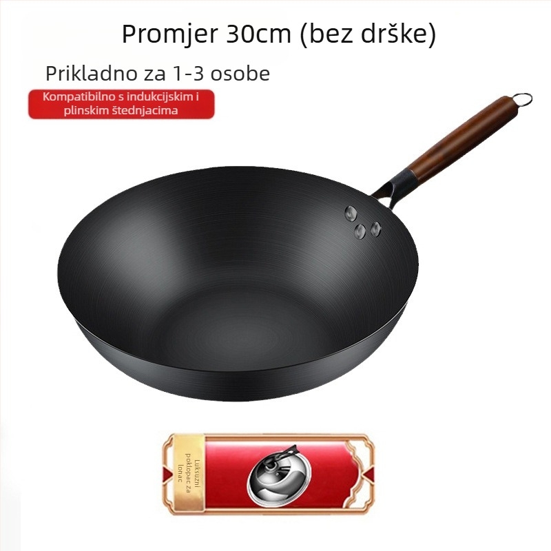 Wok od finog željeza, kineski stil, bez premaza, dubina 10,5/10,8/11,1 cm, model FS-CS-011