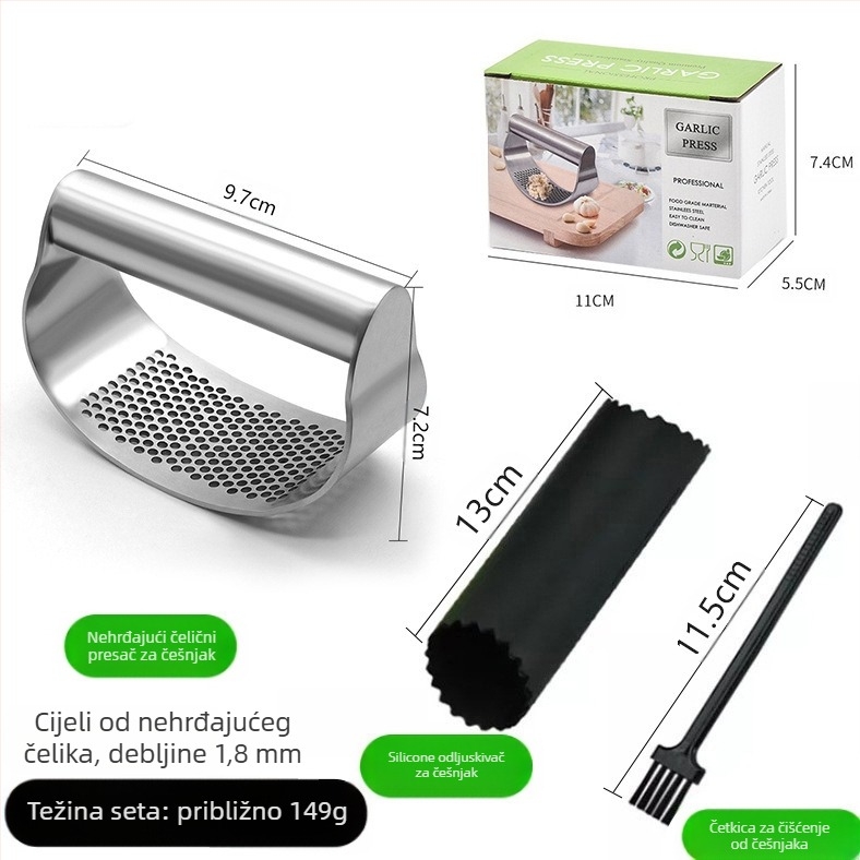 Preša za češnjak – 304 nehrđajući čelik, višenamjenska, marka Pin Hengzuo, mogućnost prilagođavanja i ispisa logotipa