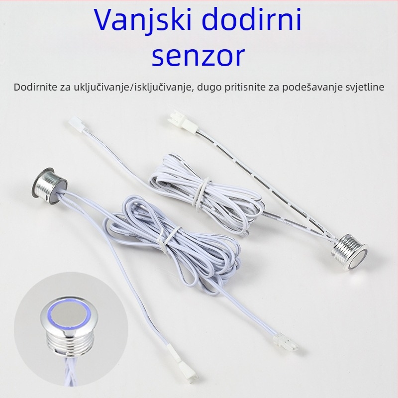 Ormarić s pametnim senzorom rasvjete, vanjskim dodirnim prekidačem i upravljačem prigušivanja (12–24 V DC, podesivo kašnjenje)