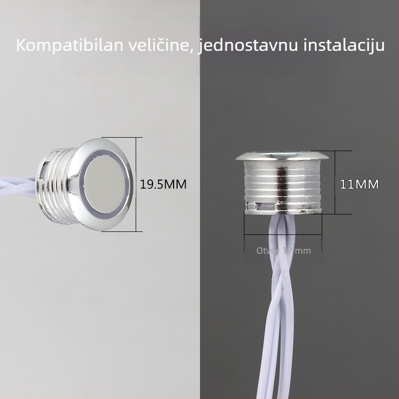 Ormarić s pametnim senzorom rasvjete, vanjskim dodirnim prekidačem i upravljačem prigušivanja (12–24 V DC, podesivo kašnjenje)