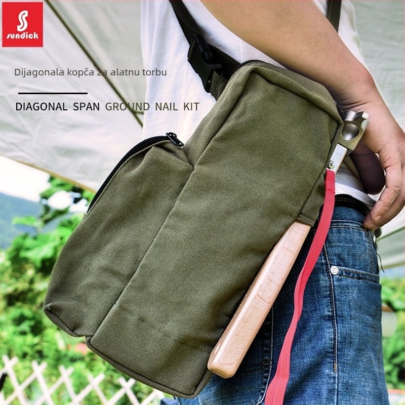 Mountain Guest Organizator kamping opreme — debela platnena crossbody torba za šatorske klinove i užadi
