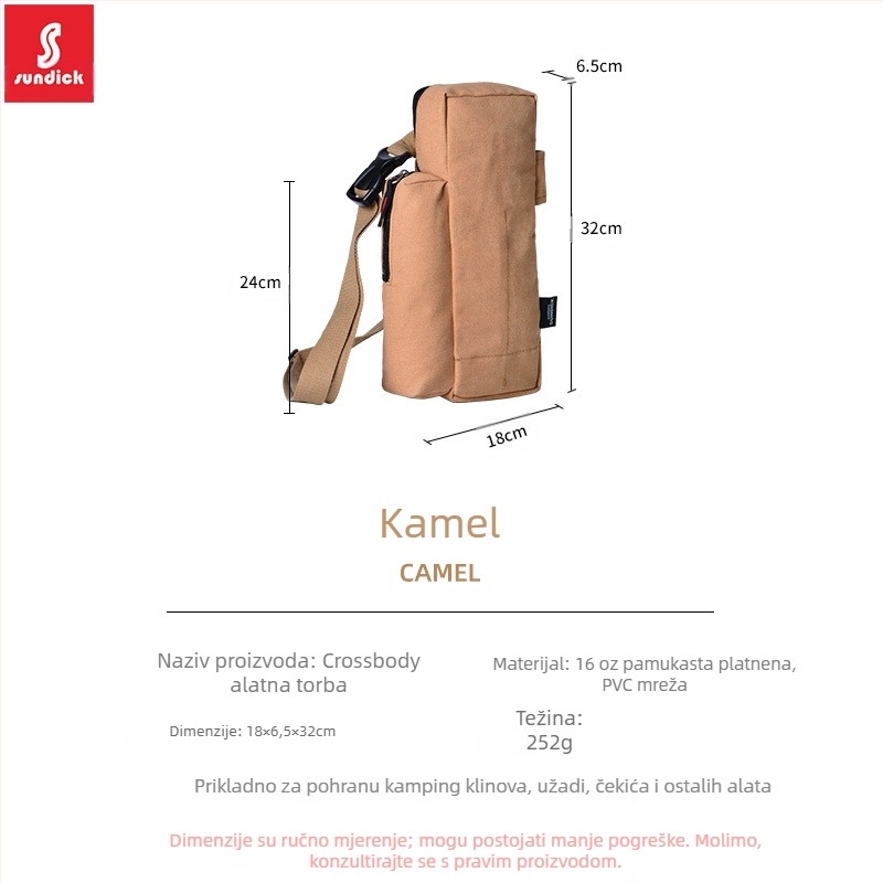 Mountain Guest Organizator kamping opreme — debela platnena crossbody torba za šatorske klinove i užadi