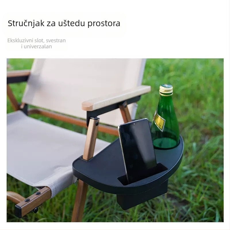 Aikete plastična kamping stolica iz serije stolova i stolica, s bočnom ladicom za predmete i držačem za čašu