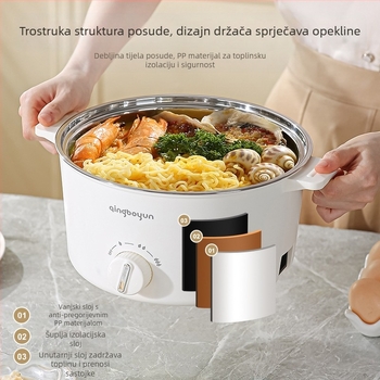 Električna posuda za kuhanje s regulacijom temperature, snaga 400-800W, zapremina 2-3L, unutarnja posuda od nehrđajućeg čelika, funkcije parenje, prženje, kuhanje, dinstanje