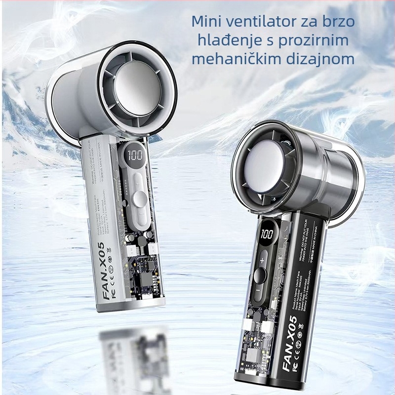 Vitesse ručni ventilator s ledenim hlađenjem, USB, visokou brzinskom turbinskom dizajnom, prozirni Mecha stil, mali ljetni ventilator