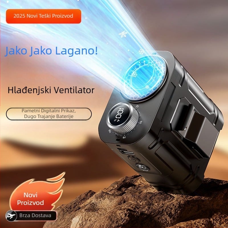 Ventilator za pojas s ugrađenom baterijom od 6000mAh, digitalni zaslon, neprekidna regulacija brzine, noćno svjetlo, punjiv, bez četkica motor