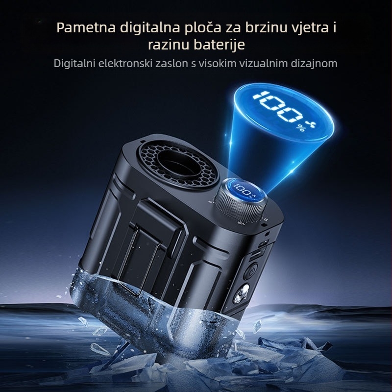 Ventilator za pojas s ugrađenom baterijom od 6000mAh, digitalni zaslon, neprekidna regulacija brzine, noćno svjetlo, punjiv, bez četkica motor