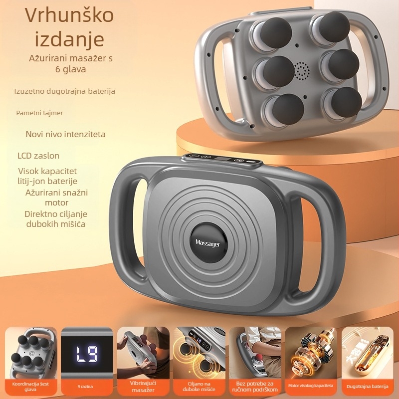 Masirački uređaj sa šest glavica za dubinski masaž, ugrađena baterija 2000-4000 mAh, četkasti motor, 5 brzina.