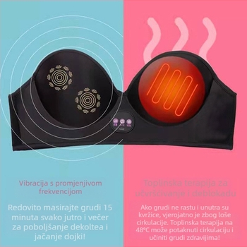 Youyueya Bežično punjenje grudnjaka masira grudi infracrvenom fizioterapijom, tajmer, žični ručni upravljač, USB/baterija, 2022