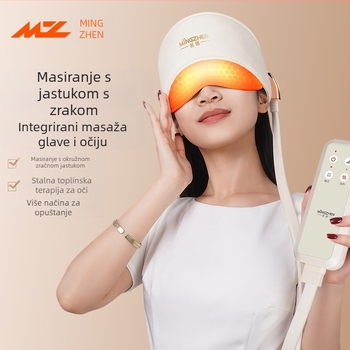 Šešir za masažu glave i očiju sa zračnim jastukom i toplom kompresijom – punjiv, 3 brzine, integrirana masaža glave i očiju