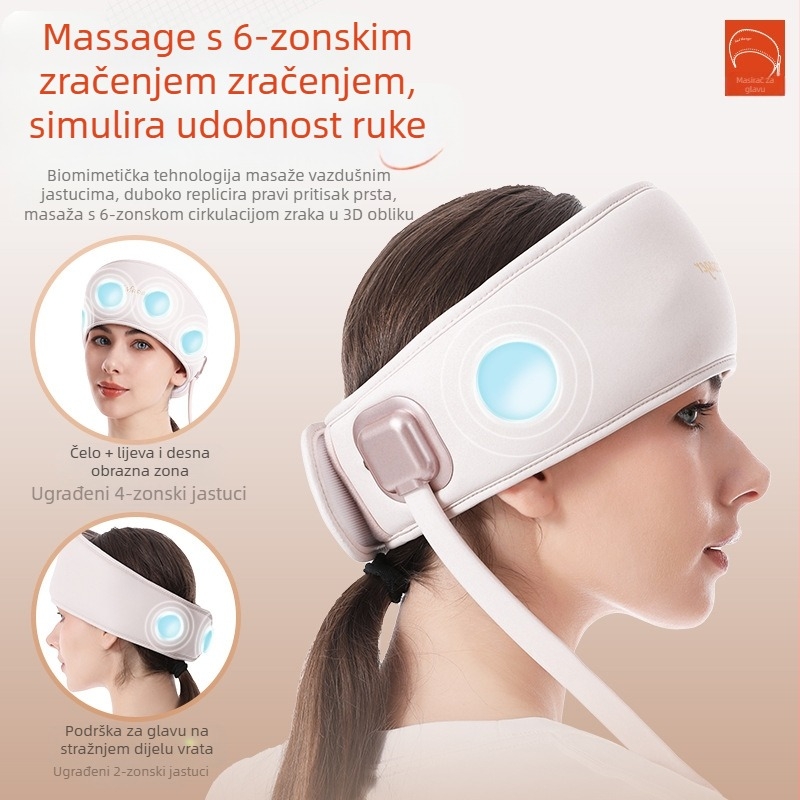 Šešir za masažu glave i očiju sa zračnim jastukom i toplom kompresijom – punjiv, 3 brzine, integrirana masaža glave i očiju