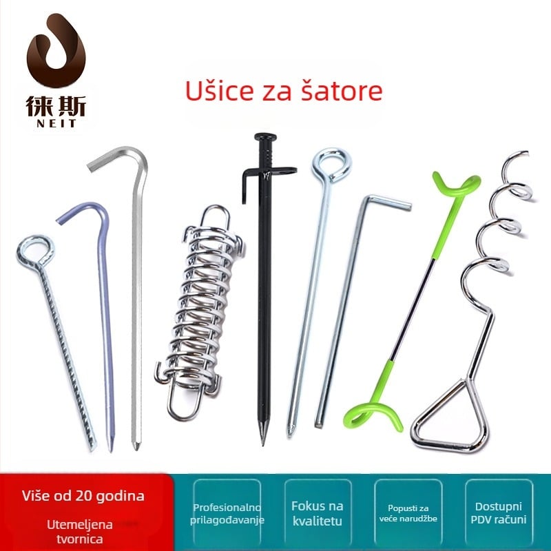 Leis komplet za pričvršćivanje tende za vanjsku nadstrešnicu — zemni klinovi, opruge, viseći prsteni (Materijal: prilagođen; Težina: prilagođena)