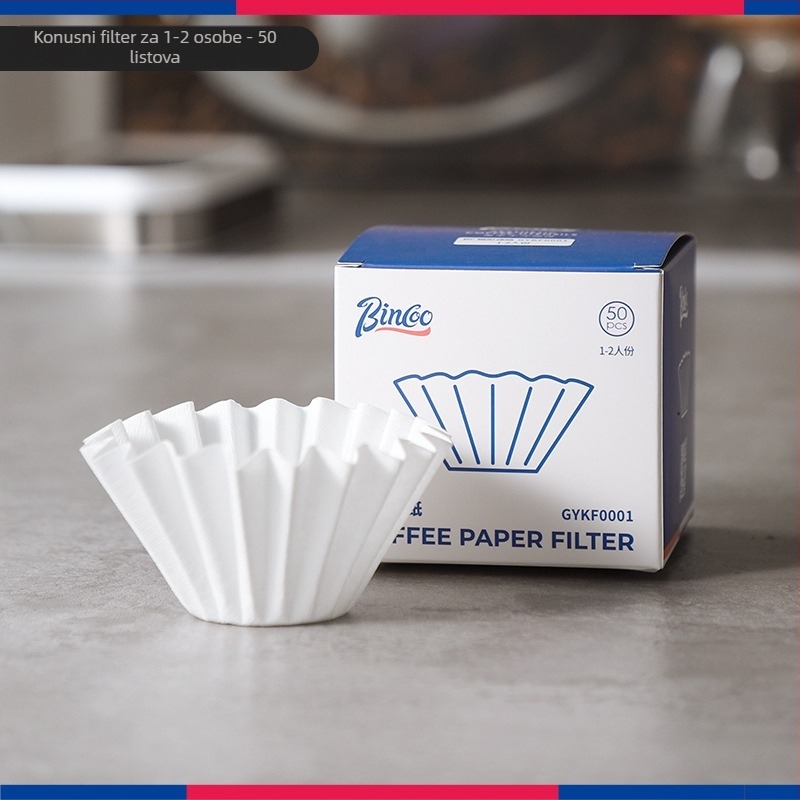 Bincoo Filter papir za kavu od drvnih vlakana, u obliku fan, kružni, jednokratni, za V60, ručno pripremljena kava
