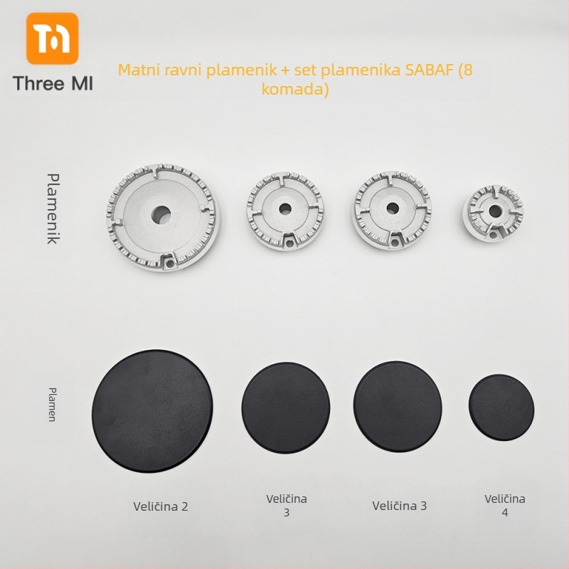 Željezni poklop za plinsku ploču + set raspodjeljivača plamena — ručna ugradnja • Marka: threemi • Model: Flat fire cover + flame distributor set • Neto težina: 500 g